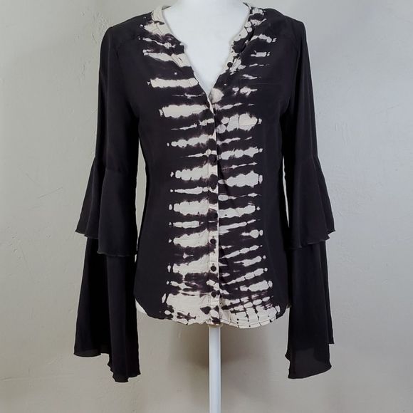 Chaser Tops - Chaser Silk Tie Dye Bell Sleeve Boho Blouse Sz S